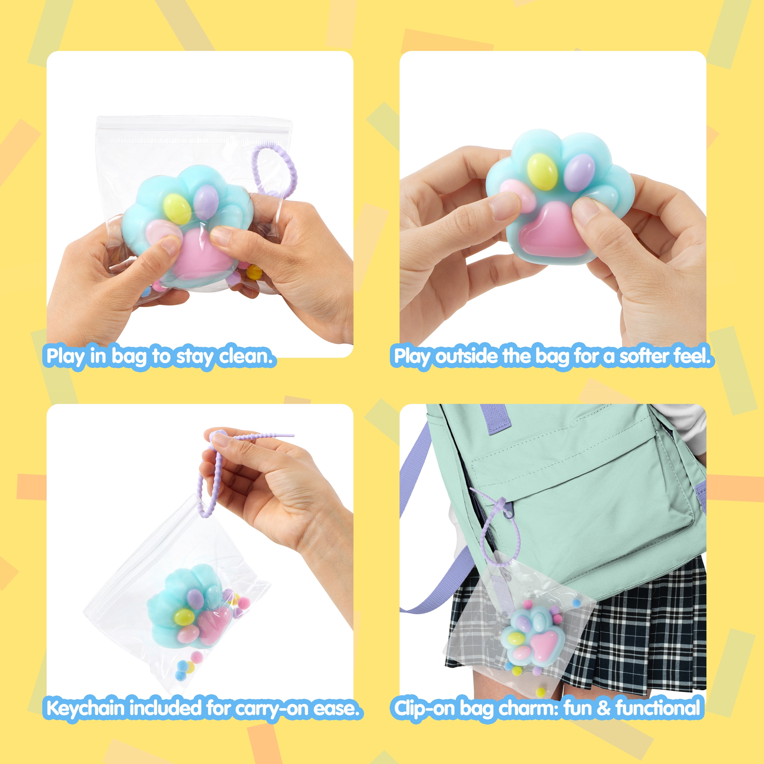 Joyfy 4 Pcs Taba Squishy Paw Squishy Fidget Toys for Adults Colorful Kawaii Fufu Squishies for Kids, Soft Squeeze Stress Relief Gifts for Birthday