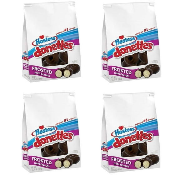 Hostess Donettes - Frosted Mini Donuts - Chocolate Flavored Donuts - 10.75 Oz Bag - Pack of 4