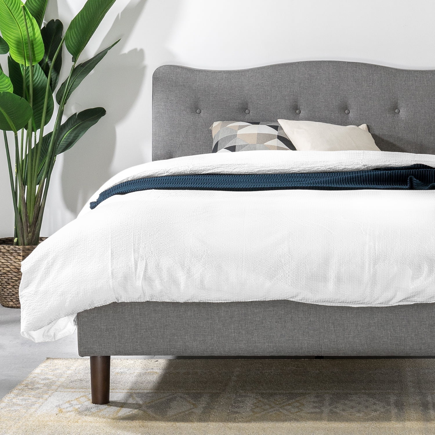 Mellow Janne Upholstered Platform Bed with Tufted Headboard, Classic Grey, Queen