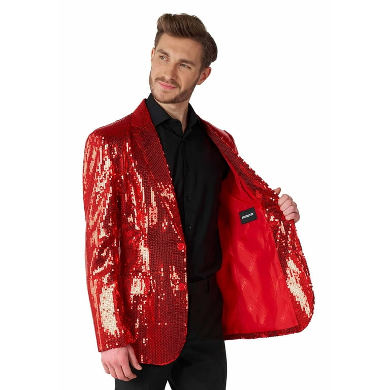 Men's Suitmeister Sequins Red Shiny Slim-Fit Christmas Party Blazer