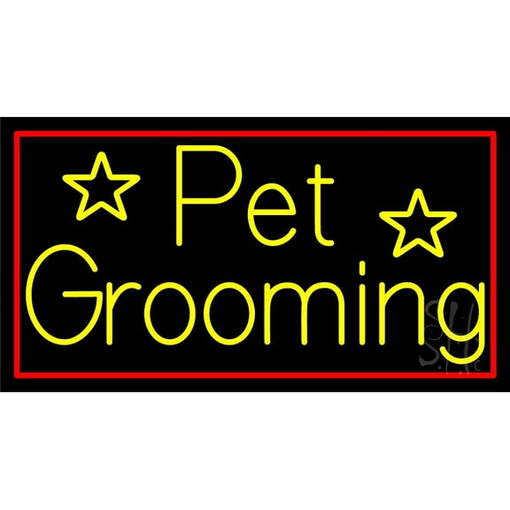 Yellow Pet Grooming 1 LED Neon Sign 13" Tall x 24" Wide - inches Black Square Cut Acrylic Backing, with Dimmer - Premium built indoor Sign for Club, Home décor, Event, Workshop, Storefront.