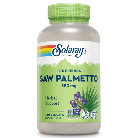 SOLARAY Saw Palmetto Berries 580mg - Men's Wellness Supplements - Saw Palmetto for Men as They Age - 3 VegCaps Daily - Non GMO, Vegan, Gluten Free, Lab Verified - 360 Servings