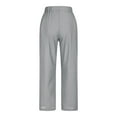 thumbnail image 4 of Women's Cotton Linen Pants Elastic Waisted Straight Leg Lounge Pants Casual Split Slacks Trousers with Pockets Gray Small, 4 of 6