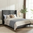 thumbnail image 3 of Noble House Harper Indoor Upholstered Metal Tall Headboard Queen Bed, Dark Gray, 3 of 11