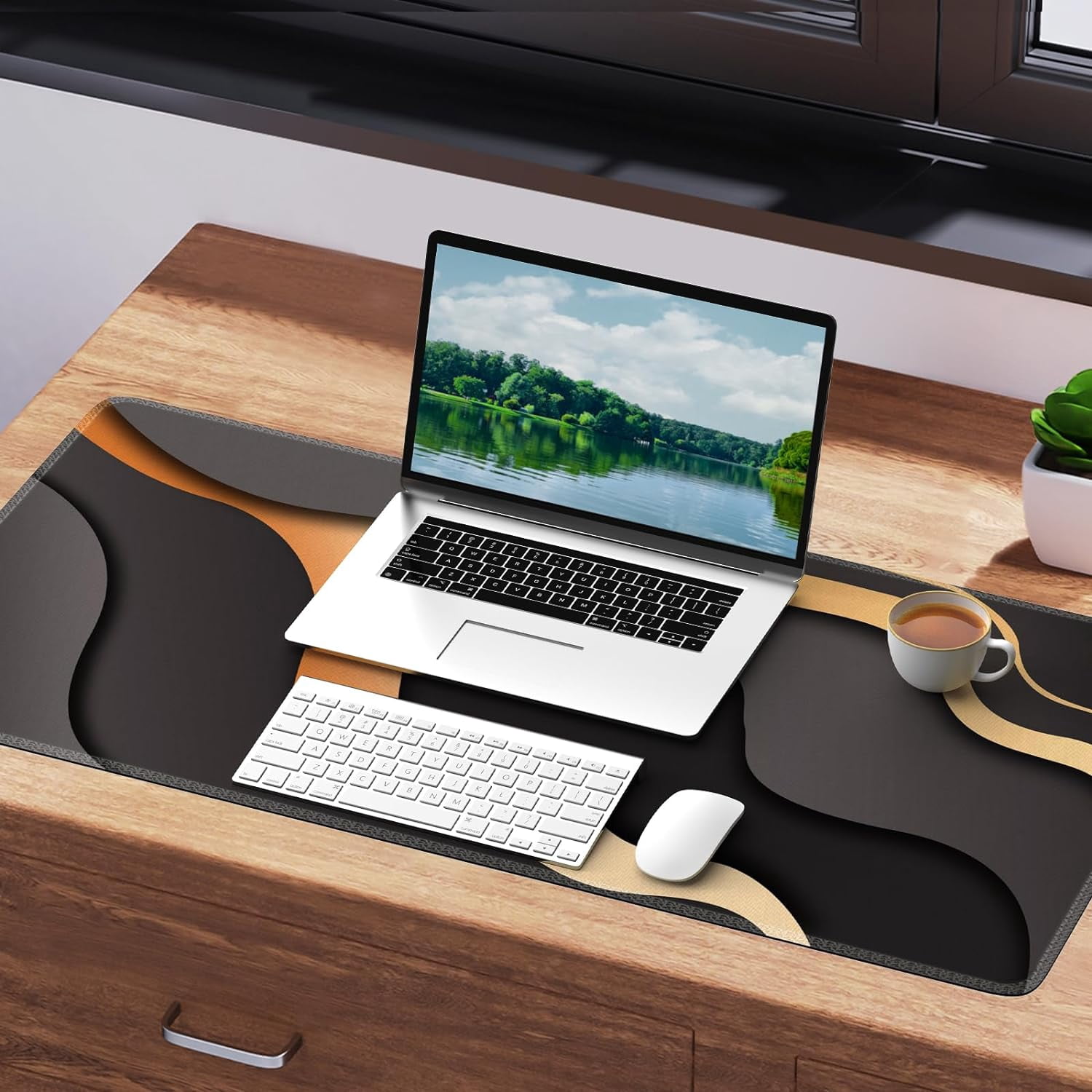 Topographic Mouse Pad, Gaming Mouse Pad, Extended Desk Pad 35.4x15.75in XXL Mouse Pad with Non-Slip Rubber Base, Abstract Mice Pad Desk Mat, Gray