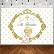 Mi Bautizo Backdrop Baptism Christening God Bless First Holy Communion Photography Background Little Angel Gold Cross Peace Dove Party Decorations Banner Newborn Baby Shower Photo Props