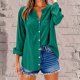 thumbnail image 2 of Tops formales,Blusa tipo túnica de lino con cuello en V para mujer, manga larga, corte holgado y bolsillo, 100 % poliéster, ideal para uso informal en casa, sopatenor, 2 of 9