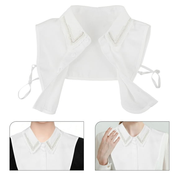 MIPCASE 1Set Detachable Fake Collar False White Rhinestone and Beaded Embroidery for Women and Men Various Occasions
