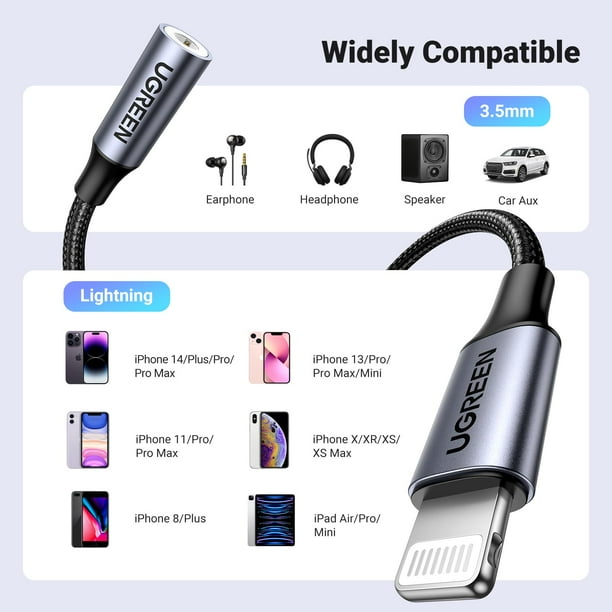 Adaptador de auriculares UGREEN Lightning a mm para iPhone