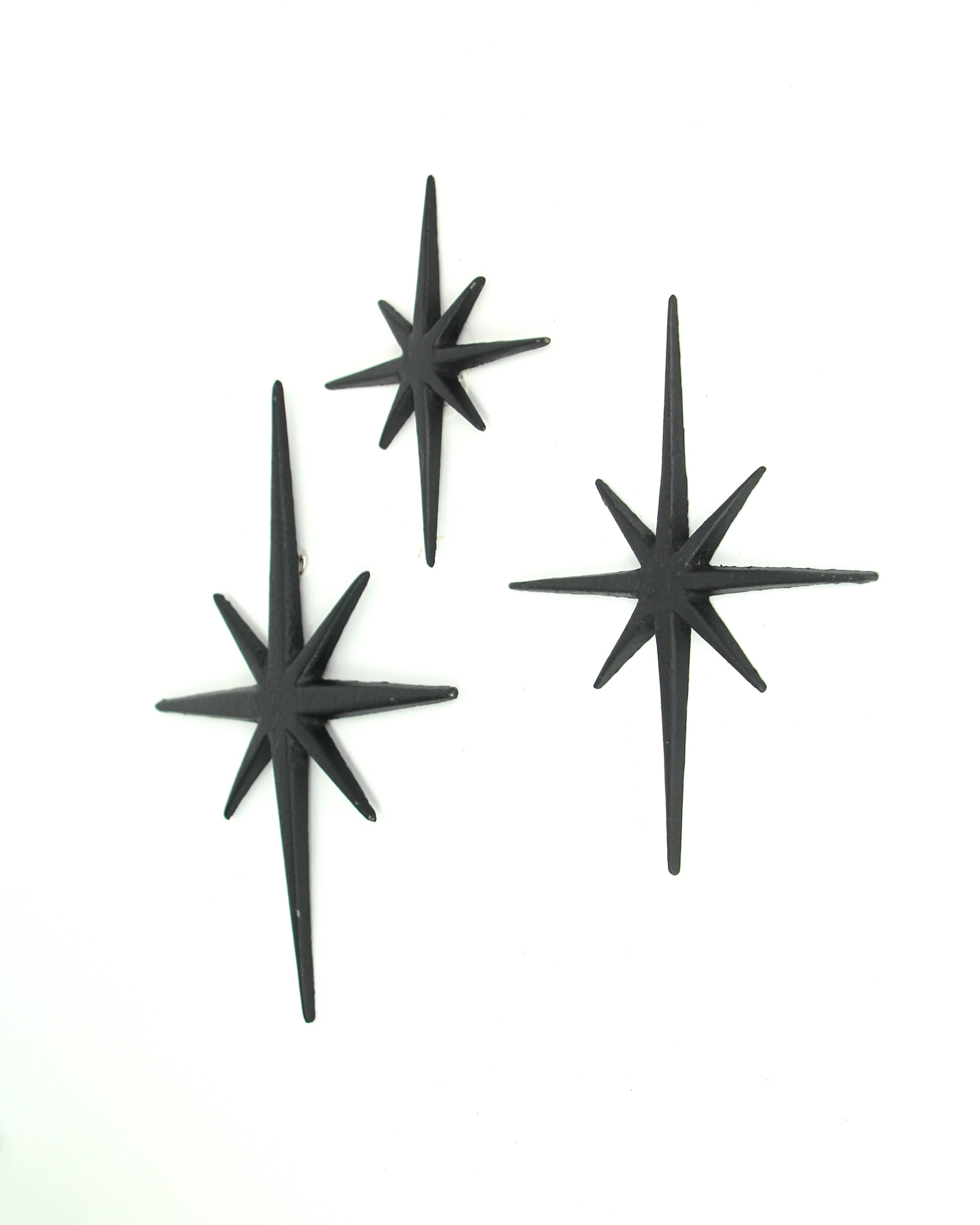 Zeckos Black Cast Iron Pointed Starburst Wall Hangings Set of 