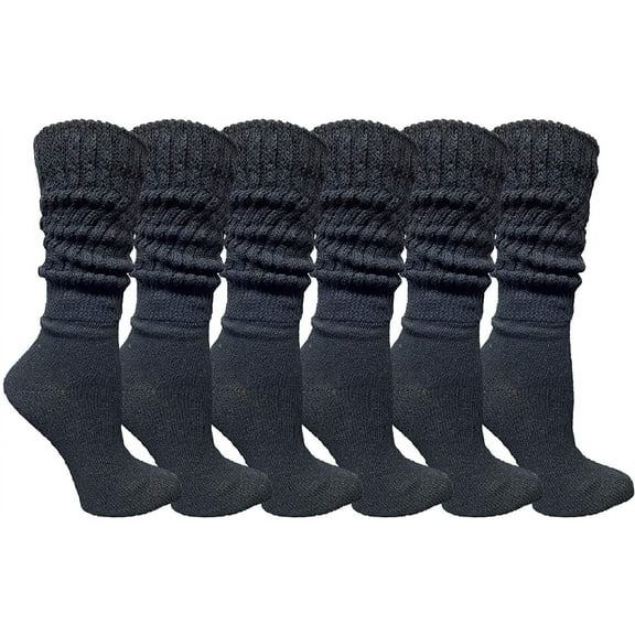 SOCKS'NBULK 6 Pairs Womens Scrunched Slouch Socks, Cotton Boot Socks Bulk Pack