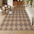 thumbnail image 6 of SUNDEREY 5'x7' Easy Jute Area Rug, Washable Living Room Rug Non Slip, Checkerboard Indoor Outdoor Carpet, Modern Geometric Farmhouse Checkered Carpet for Bedroom Dining Room Office,Khaki, 6 of 10