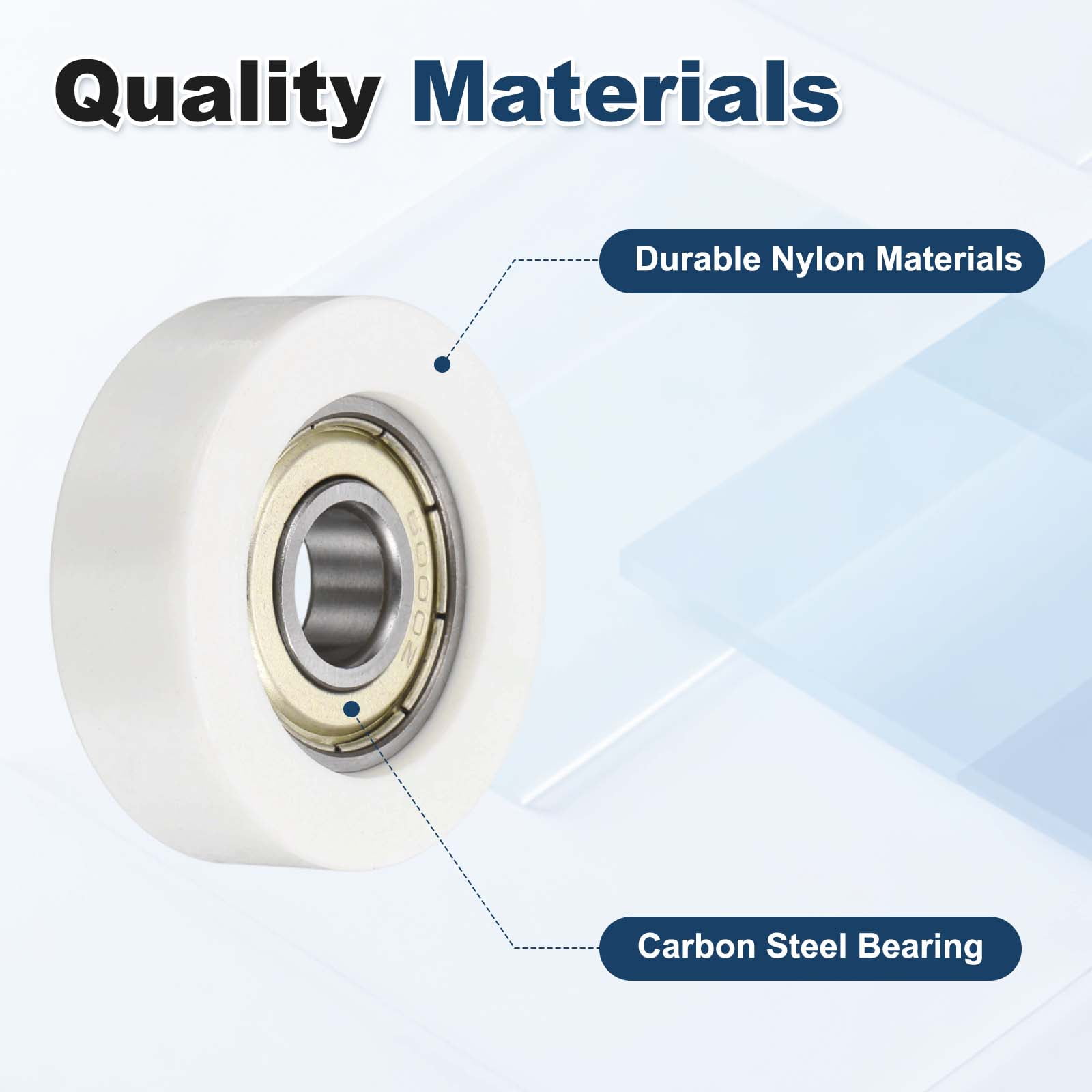 15 Pack 608ZZ Ball Bearing Guide 8x36x10mm Double Metal Shielded Nylon Roller Bearings, Flat Pulley Wheel for Furniture, Hardware Accessories, White