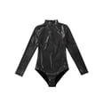 thumbnail image 4 of Alvivi Women's Shiny Metallic Bodysuit Top Long Sleeve Gymnastic Dance Festival Rave Leotard Clubwear Black L, 4 of 7