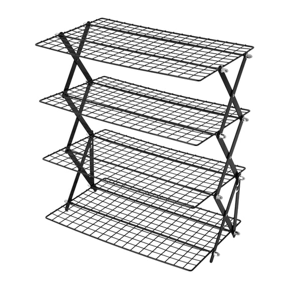 4-Tier Collapsible Cooling Rack, Grilling Drying Rack with Non-Stick Coating, 22lb per Tier for Cookies Baking & BBQ