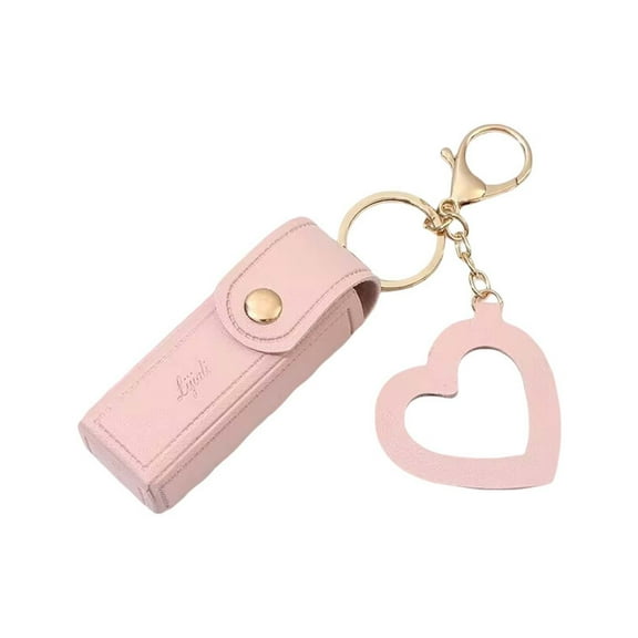 Portable Mini PU Leather Lip Gloss Keychain Holder with and Heart Pendant for Travel Makeup Storage