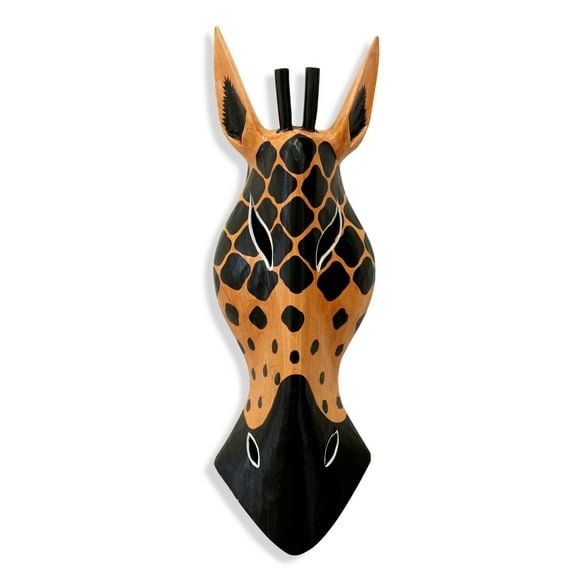 Wooden Tribal Giraffe Mask Orange Black Hand Carved Wall Plaque Hanging Home Decor Accent Art Unique Sculpture Handmade Handcrafted Decorative Mask Size: 12" Tall x 5" Wide x 1.5" Deep