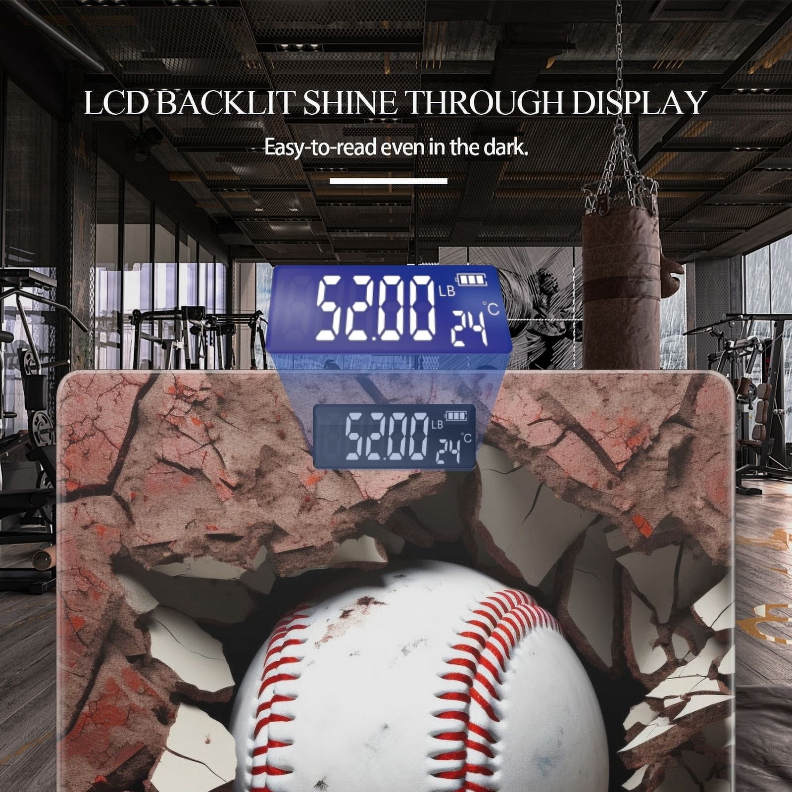 Bathroom Scale, Highly Accurate Digital Body Scale,Precisely Measures Weight up to 400 lbs-Baseball Ball In The Hole Of Cracked Red Wall With Cracks