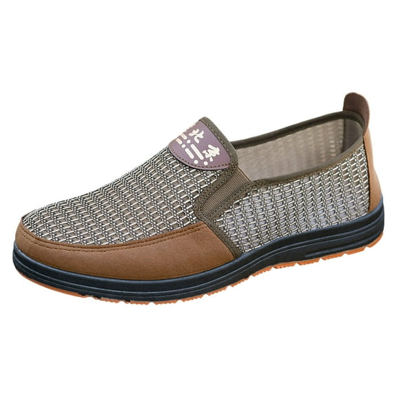Men Shoes Spring Summer Breathable Mesh Walking Shoes Asakuchi Casual Shoes 7.5 Coffee
