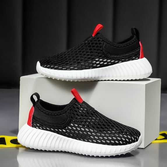 Ticikt Kids Hollow Out Mesh Sneakers, Boys Girls Slip-On Casual Shoes, Breathable Lightweight Running Shoes,Clear,Size:9-9.5 Years