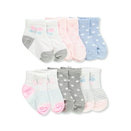Aden Baby Girls' 6-Pack Gripper Crew Socks