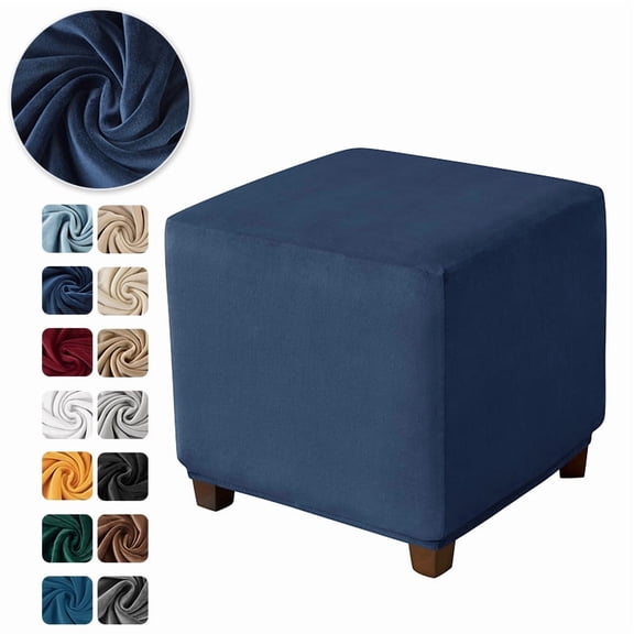 XmhyTop-A Square Footstool Cover - S Size Velvet Cover Elastic Stool for Protection - 1 Piece,Dark Blue