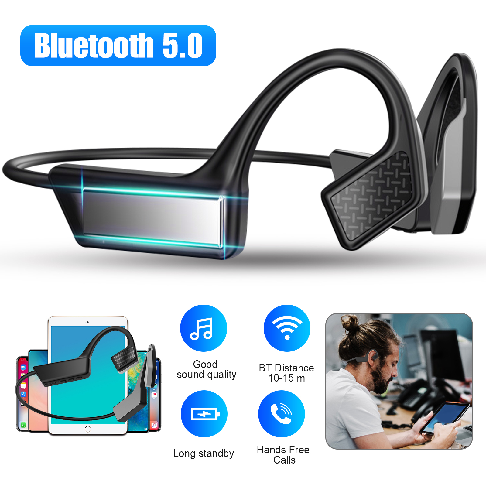 EEEKit Bone Conduction Headphones with Bluetooth 5.0, Open-Ear Wireless Headset Lightweight Sports Earphones with Mic, Waterproof IPX5, for Running, Cycling, Jogging, Black EEEKit Bone Conduction Headphones with Bluetooth 5.0, Open-Ear Wireless Headset Lightweight Sports Earphones with Mic, Waterproof IPX5, for Running, Cycling, Jogging, Black