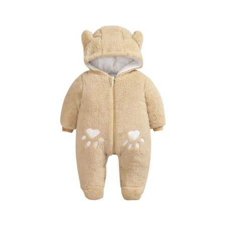 

TUOBARR Toddler Baby Boys Girls Color Plush Cute Bear Ears Winter Thick Keep Warm Jumpsuit Romper Beige (0-18Months)