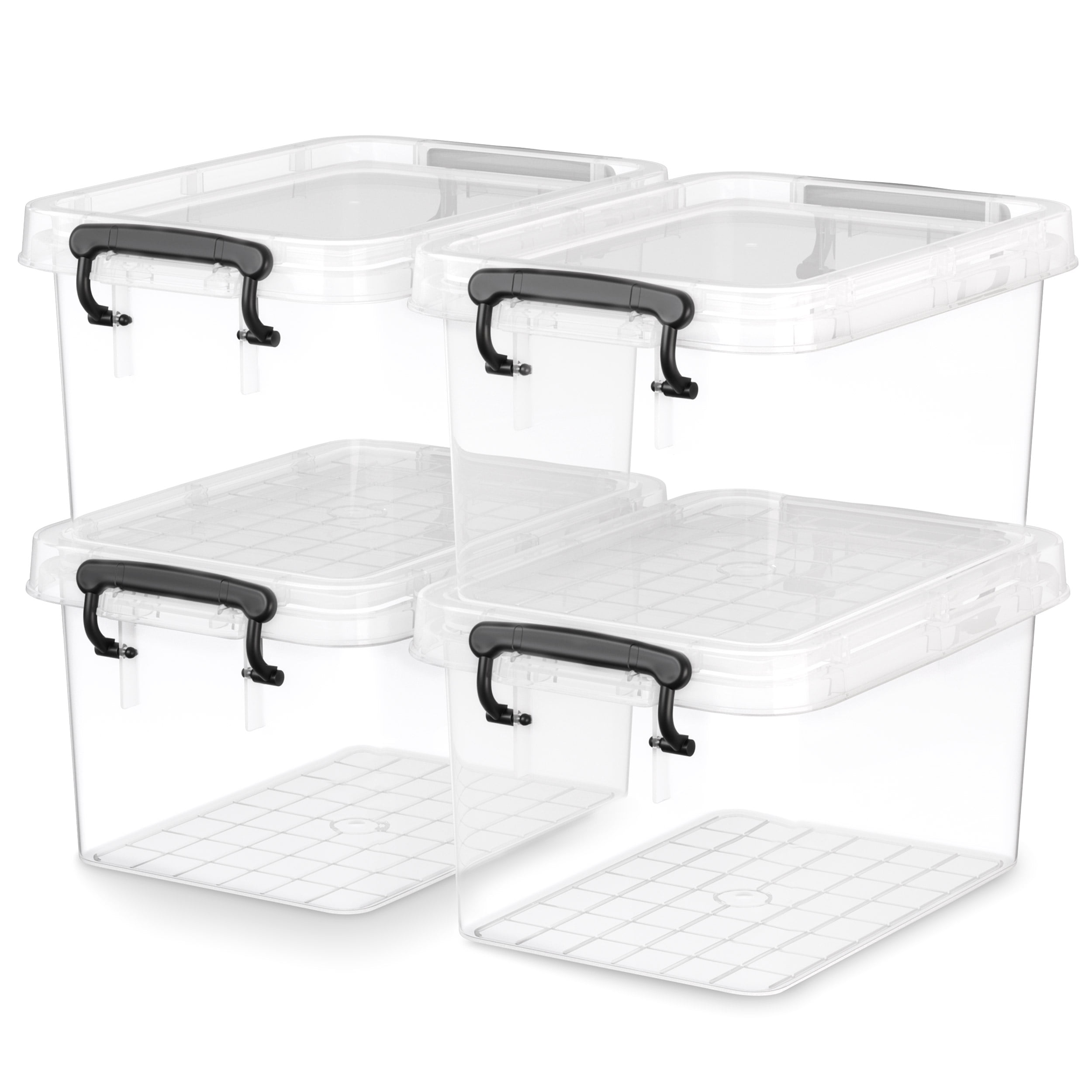 Kerhouze 4 Qt Small Storage Bin with Lid Clear Plastic Stackable 4 Pack Adult Kids