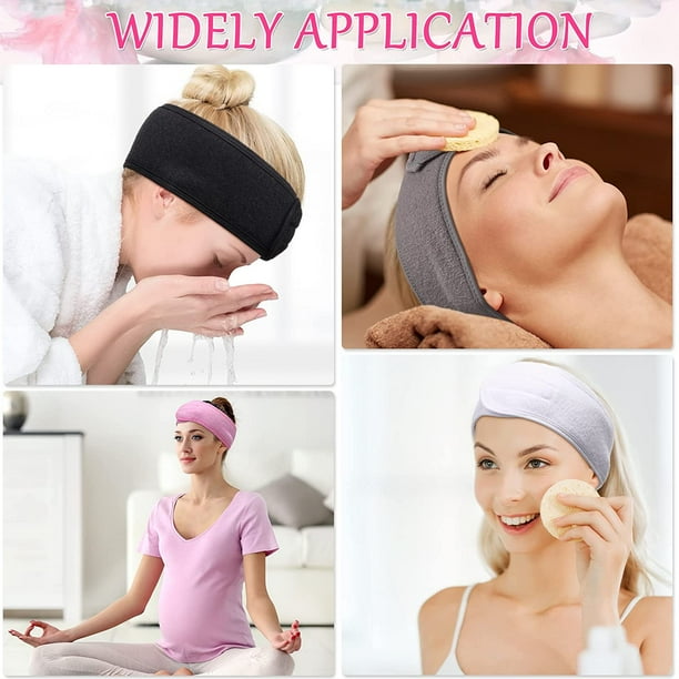 Trianu 6 Pcs Spa Headband Hair Wrap Makeup Headband Terry Cloth Headband Non Slip Stretchable Towel Wrap for Bath with Tape Gray Walmart Business Supplies