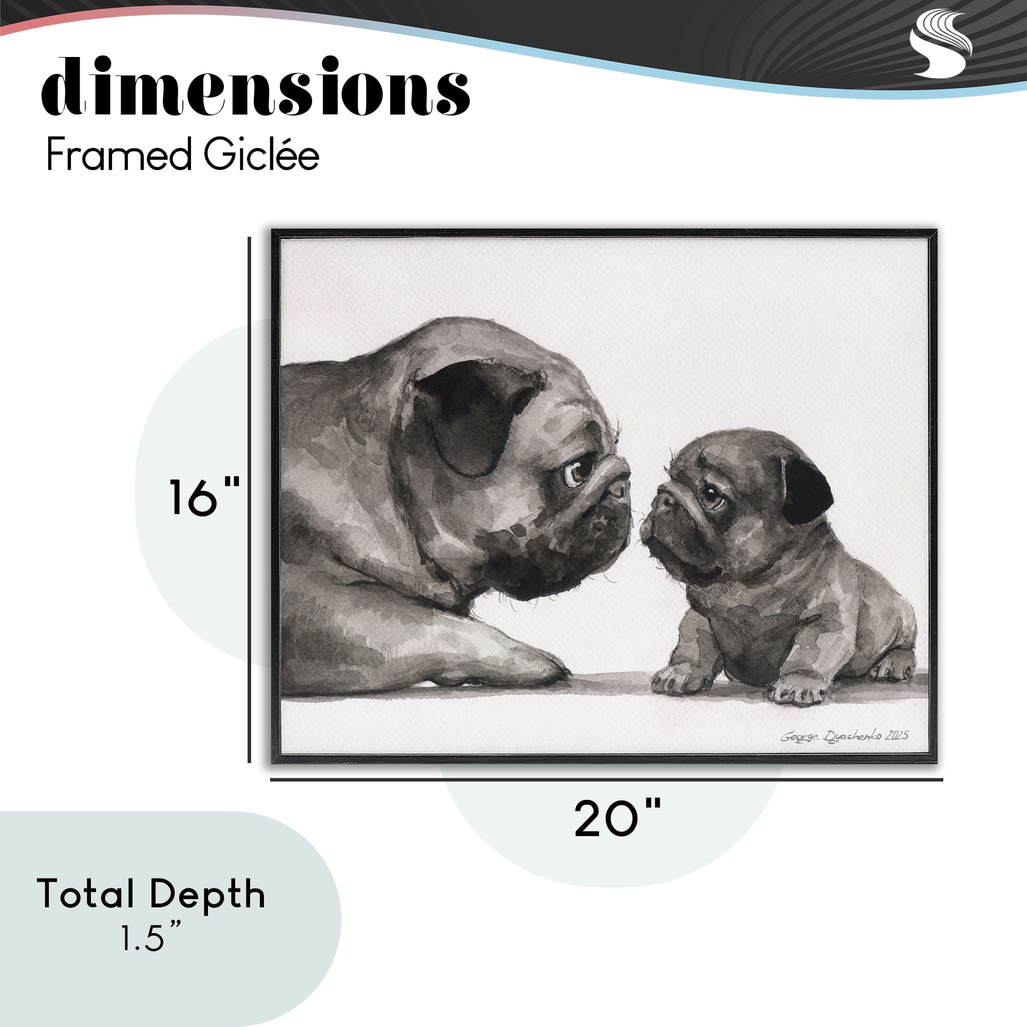 Stupell Industries Pug And Her Puppy Black Framed Giclee Art, design by George Dyachenko