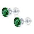 thumbnail image 3 of Gem Stone King 0.80 Ct Round 4.5mm Green Simulated Emerald 14K White Gold Stud Earrings for Women Men, 3 of 4