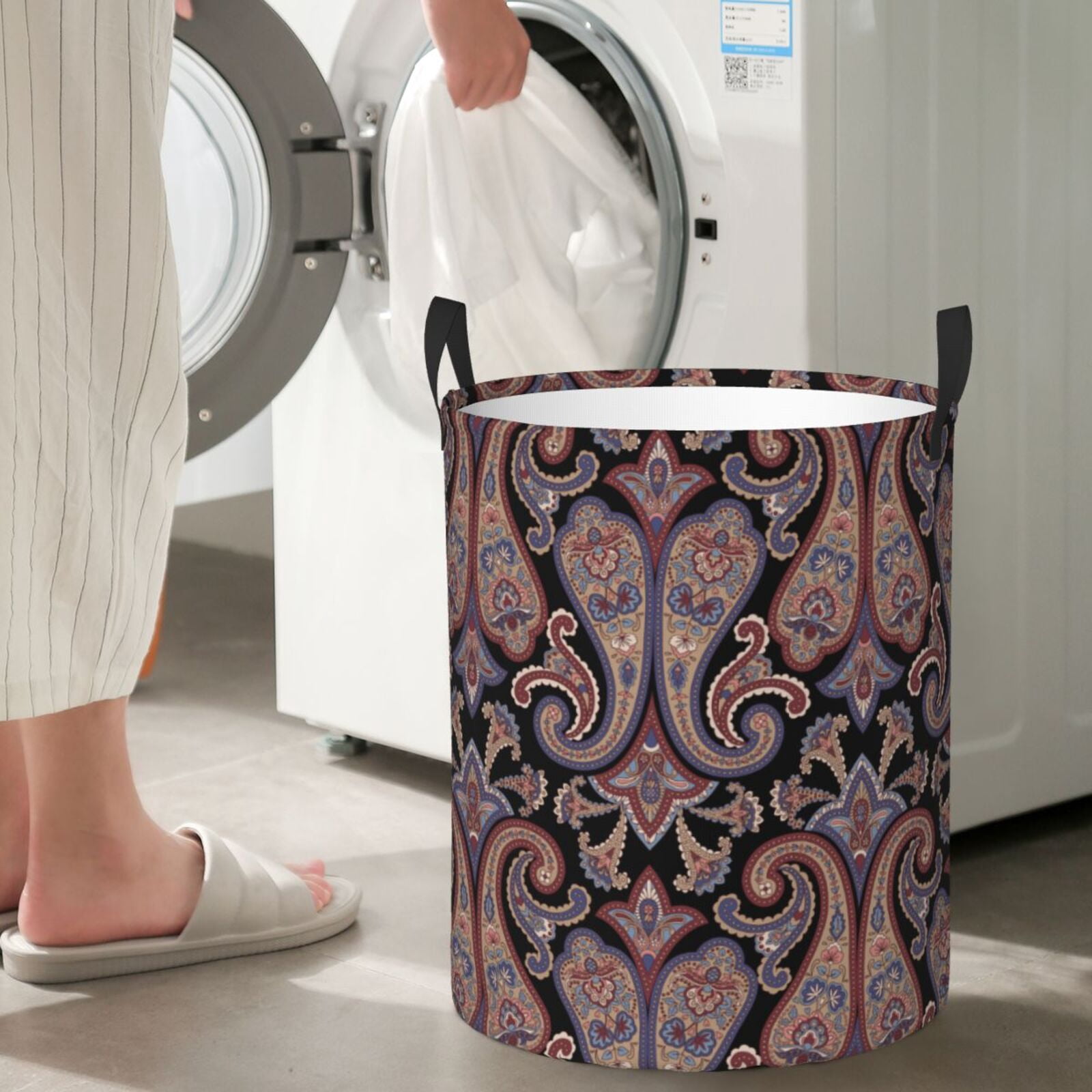 Large Laundry Basket with Handles - Paisley Pattern No.90118 Kids Baby Dirty Clothes Laundry Hamper for Bedroom Aesthetic