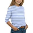 thumbnail image 3 of Girls Casual 3/4 Sleeve T Shirts Kids Crewneck Tops Fashion Striped Tees Blue,9-10 Years, 3 of 7