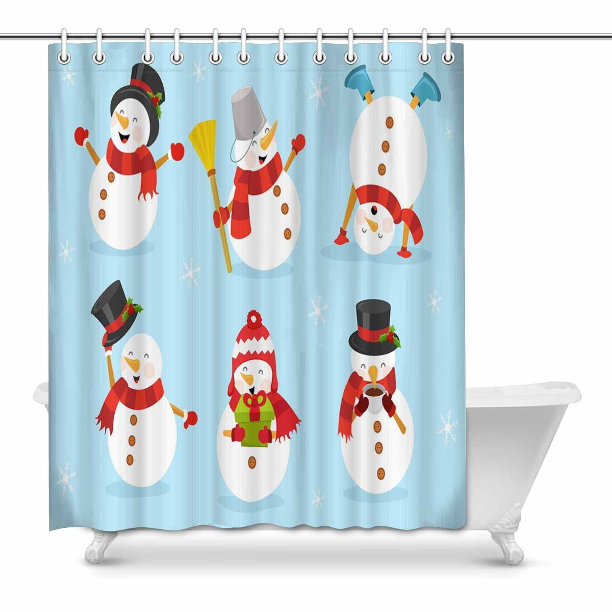 Pop Cute Snowman Set Bathroom Decor Effect Shower Curtains 60x72
