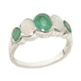 thumbnail image 1 of LBG British Made Classic Solid 14k White Gold Natural Emerald & Opal Womens Band Ring - 33 size options - Size 5.25, 1 of 6