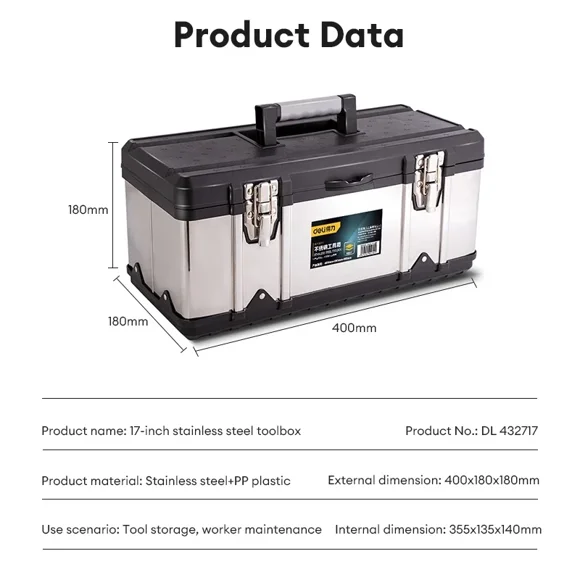 Suitcase Tool Box Stainless Steel Toolbox Industrial Grade Protable Empty Tools Storage Box Metal Tools Organizer Boxes 400x180x180mm