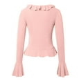 thumbnail image 4 of Women's Deep V Neck Long Sleeve Button Down Ruffle Crop Shirt Top Blouses T Shirt Tops Workout Clothes Women plus Size Summer Tops Juniors Dress Tops plus Size Womens 2x Tops Wide Strap Tops for Women, 4 of 5