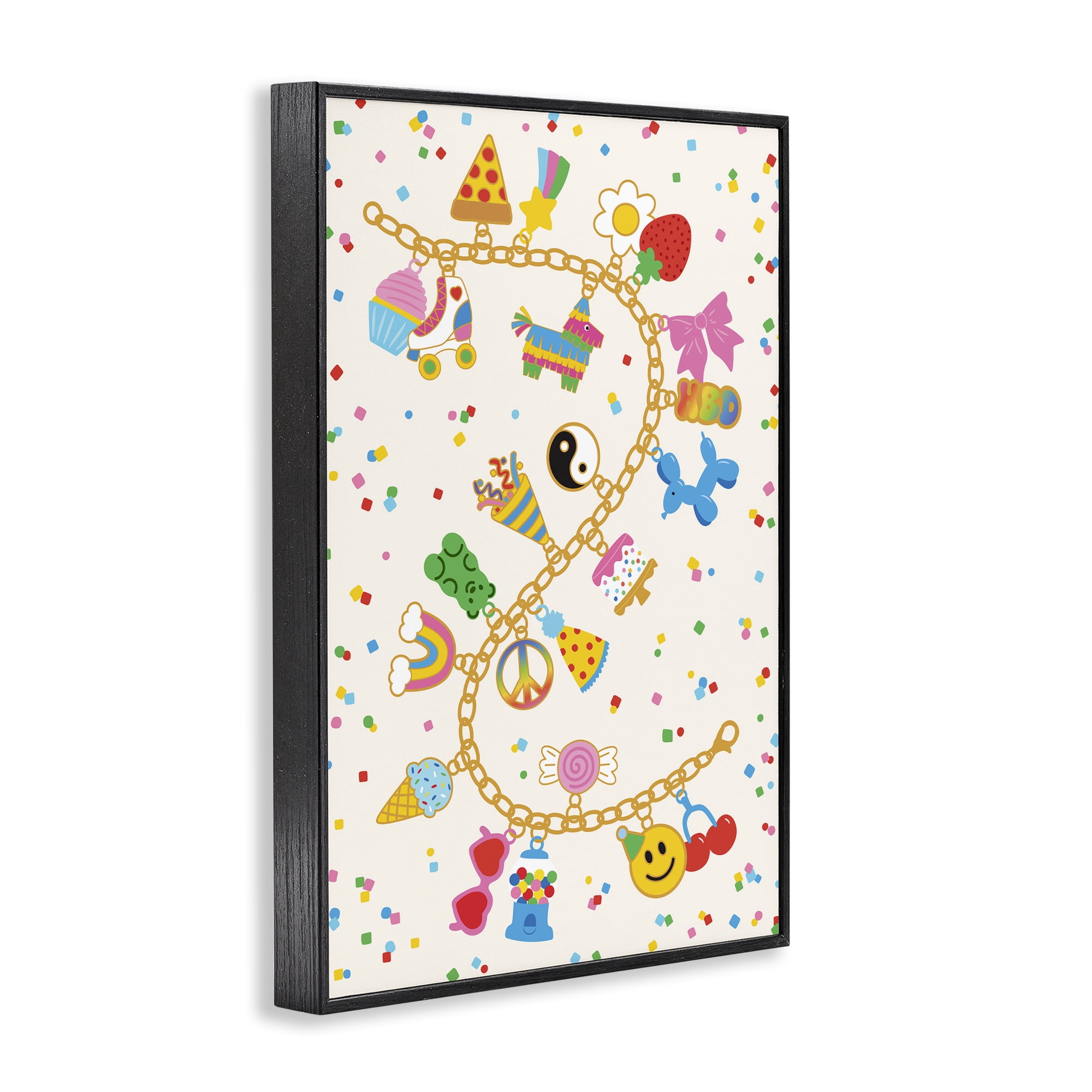 Stupell Industries Playful Party Charm Bracelet Black Framed Giclee Art, design by Nadia Hassan