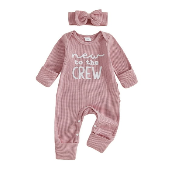 HCNTES Outfit Girl Long Sleeve Letter Romper Ribbed Knit Jumpsuit Baby Girl Preemie Outfit(Y60-Pink,3-6 Months)