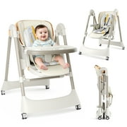 TouHeart Baby High Chair Swing Combo, 3-in-1 Convertible Highchair for Babies and Toddlers with Wheels, Beige