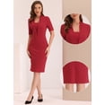 thumbnail image 2 of Vestido de tubo Allegra K para mujer cuello en V manga corta Bodycon midi Rojo S, 2 of 6