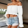 thumbnail image 3 of BLVB Renaissance Shirt for Women Long Ruffle Sleeve off the Shoulder Peplum Blouse Cropped Party Tops, 3 of 6
