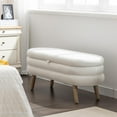 thumbnail image 2 of IVV Upholstered Velvet Storage Ottoman, Oval End of Bed Stool with Wood Legs for Bedroom, Living Room, Entryway, Closet, 44.88"L x 16.93"W x 18.7"H, Ivory White, 2 of 10