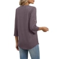 thumbnail image 6 of WIHOLL Women Blouses V Neck T Shirts 3/4 Length Sleeve Cuff Tab Buttons Tunic Tops for Business Casual Outfits, 6 of 11