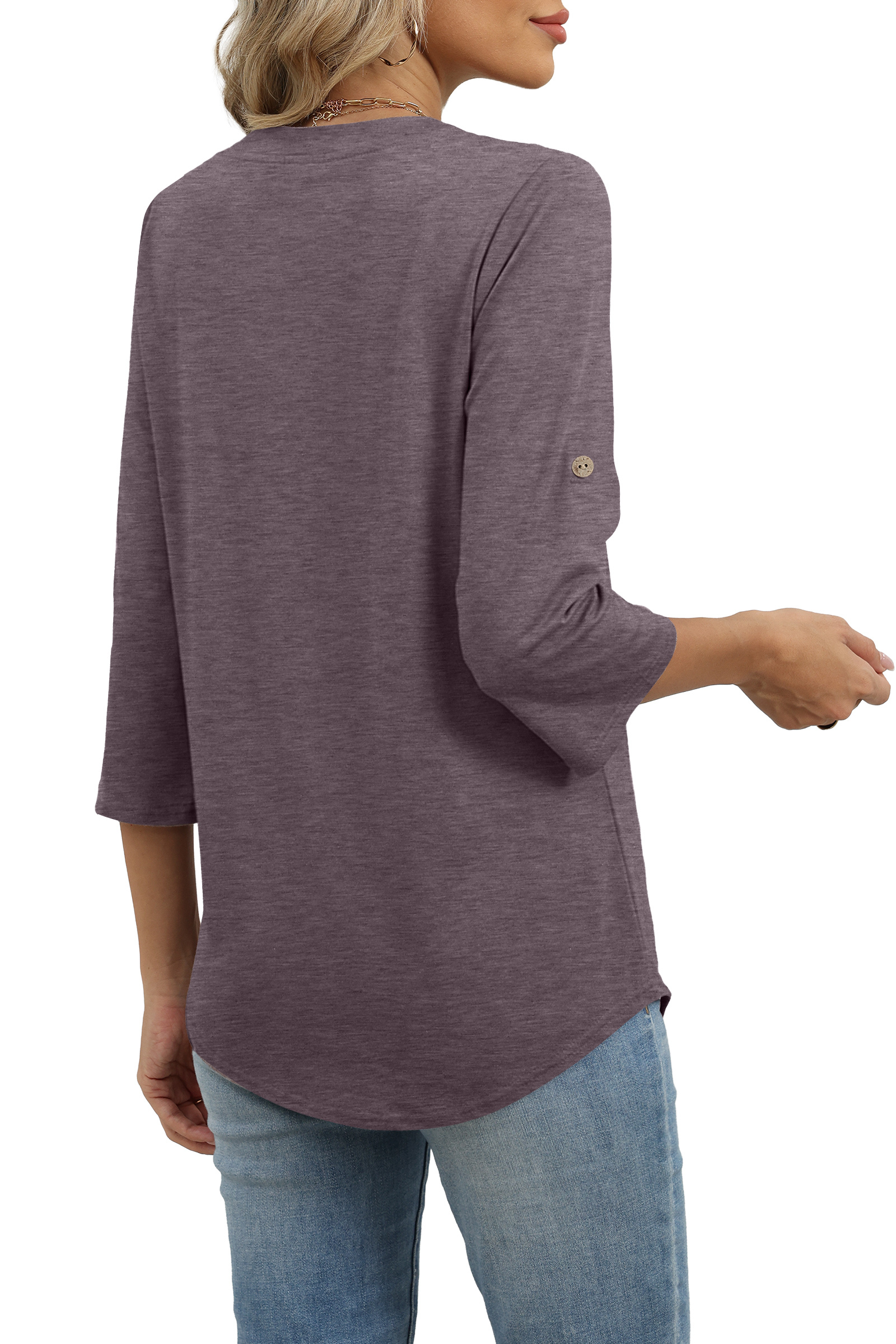 Wiholl Women's V-Neck Roll-Tab 3/4 Sleeve Blouse photo 5