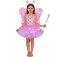 thumbnail image 2 of CUZIBR Kids Outfit Sets Glowing Fairy Girls With Light Up Wand And Floral Four Piece Dress Up Play Clothes Sets,Pink,3-10 Years, 2 of 3