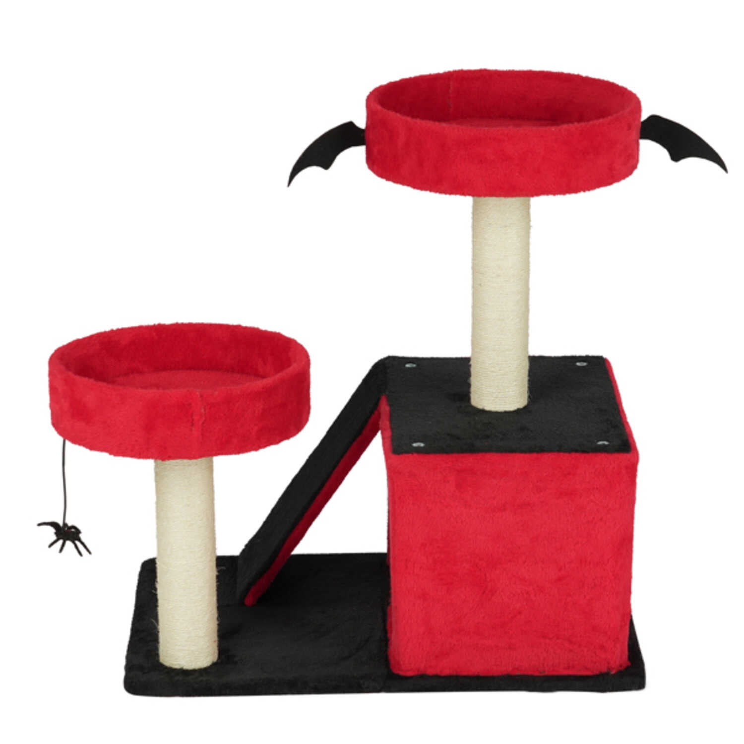 Gothic Style Cat Tree Tower - Halloween Bat Wing Cat Condo with Sisal Scratching Posts, 2 Padded Perches, Interactive Spider Toy for Indoor Cats