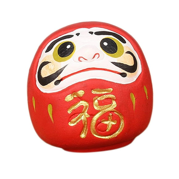 Japanese Traditional Style Daruma Doll, Creative Ornament Collectible Ceramic Art Figurine for Tabletop Bookshelf Restaurant Office Red