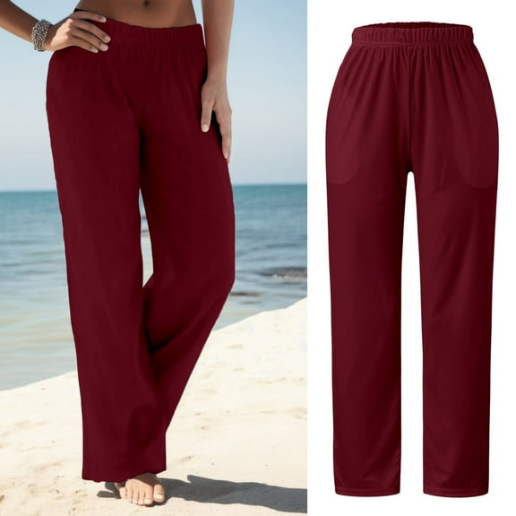 Womens Daily Home Outdoor Elastic Waist Side Pockets Trousers Casual Pants Fashions Women Women's Warm up Pants Business Casual Women Pants plus Size Casual Womens Pants with Pockets Womens Flax Pants